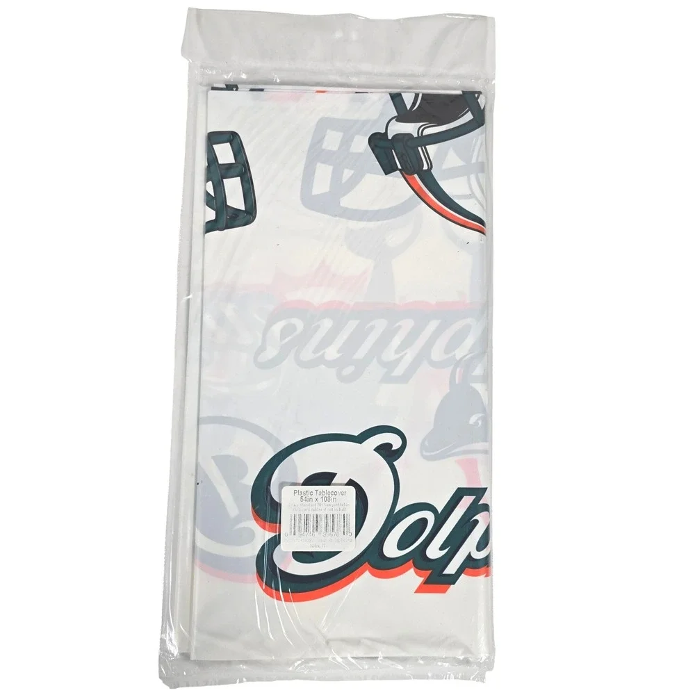 NFL Miami Dolphins Plastic Tablecover White Logo Print Tailgate Party Decor
